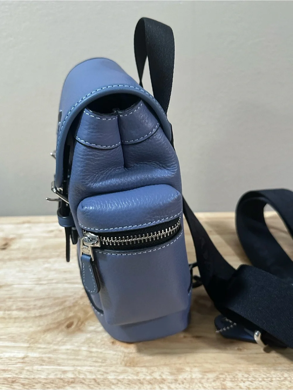 Coach Slate Blue Pebbled Leather Mini Backpack Sling